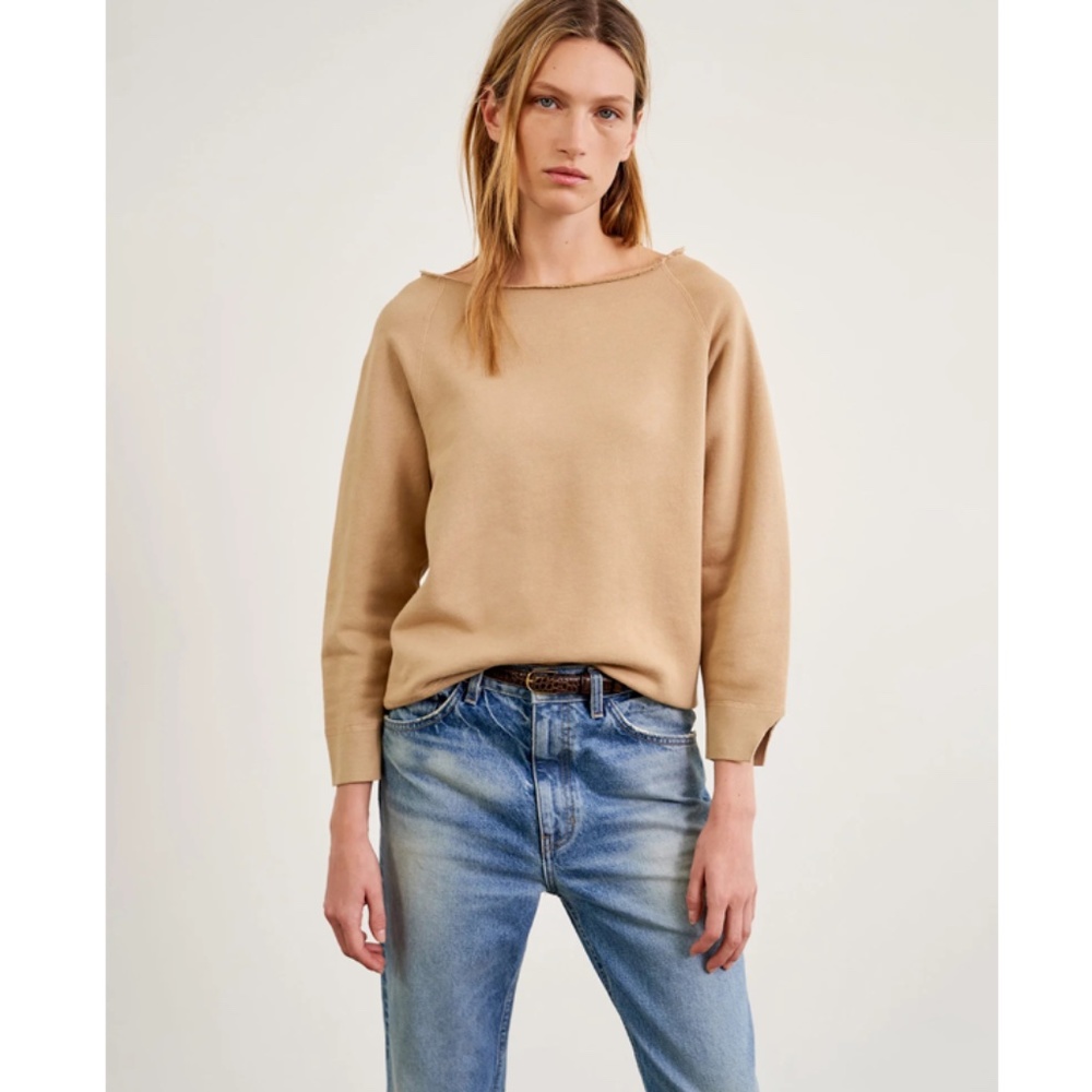 Nili Lotan Luka Scoop Neck Distressed Sweatshirt